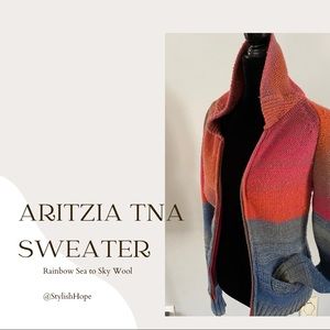 Aritzia TNA Rainbow Sea to Sky Zip Up Wool Sweater Beautiful  Size Large